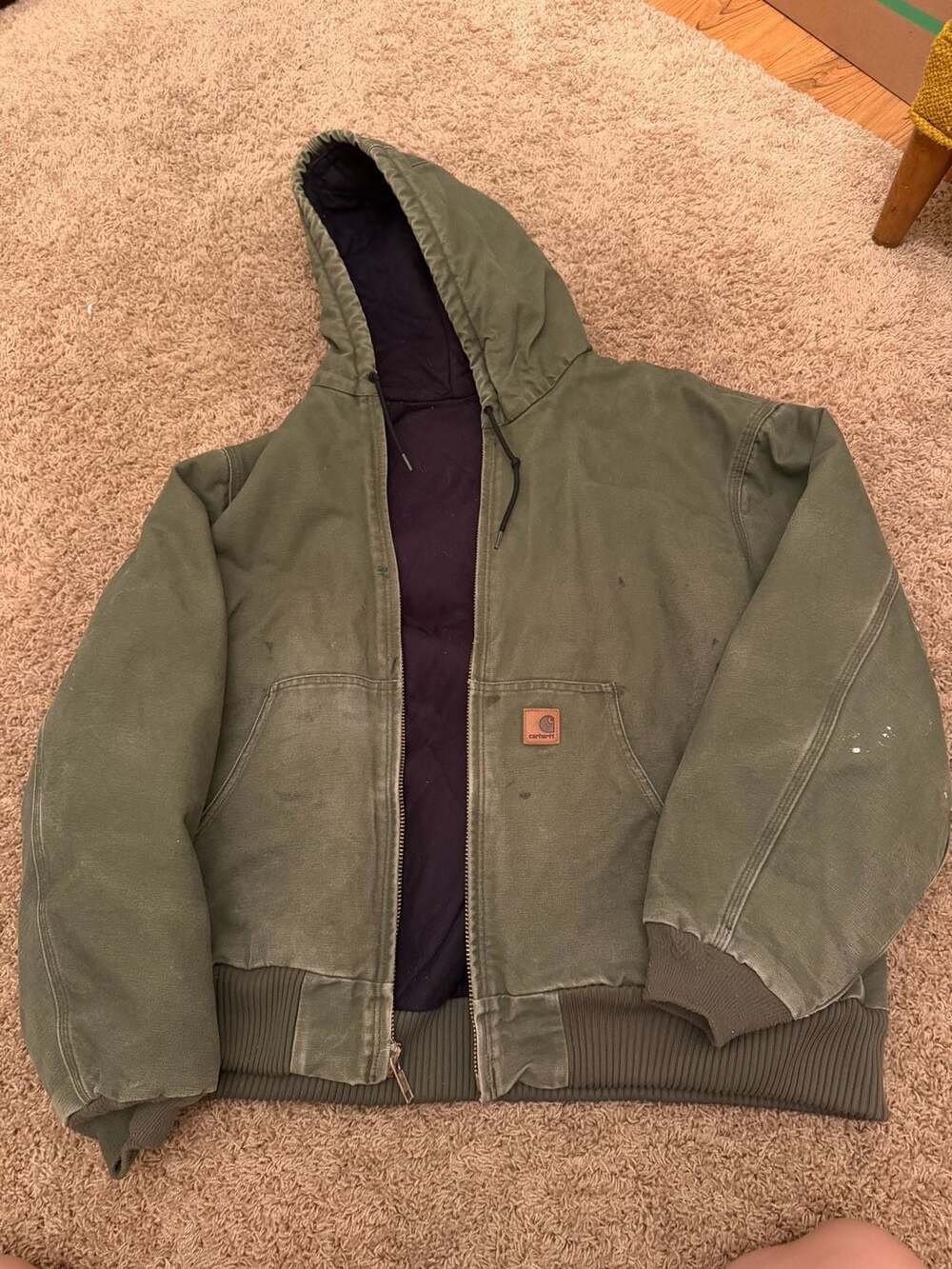 Vintage Carhartt Quilted-Lined Active Hooded Workwear Jacket, Olive Green, Size
